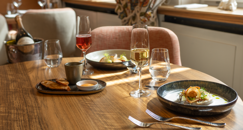 Table with food and drinks